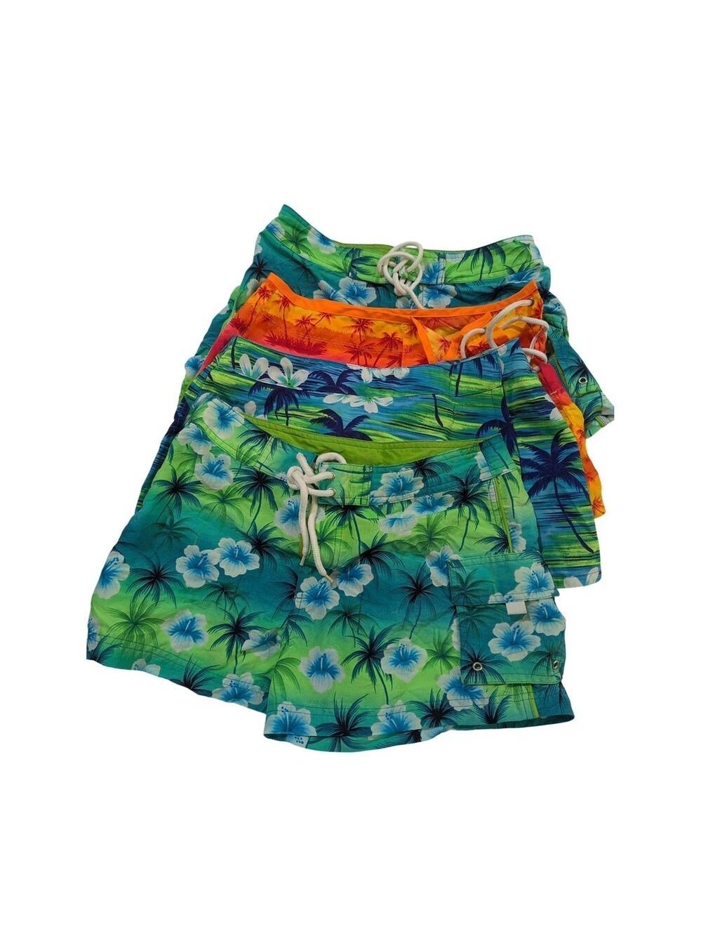 No Boundaries Men's Tropical Green Blue Floral Swim Board Shorts
